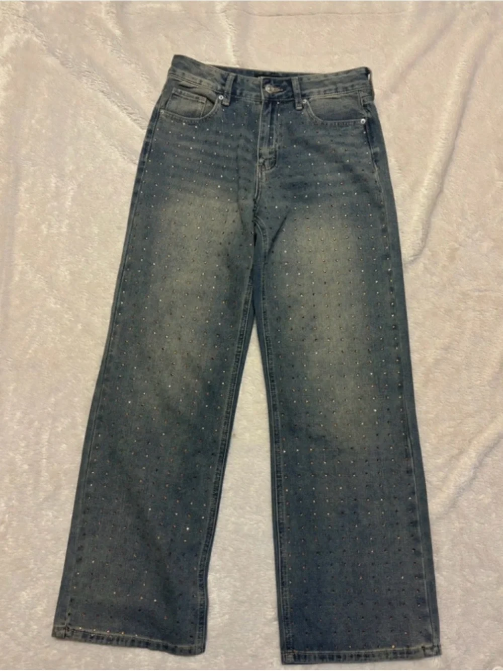Ashley Mason Faded Jeans with Gold Crystal Accents